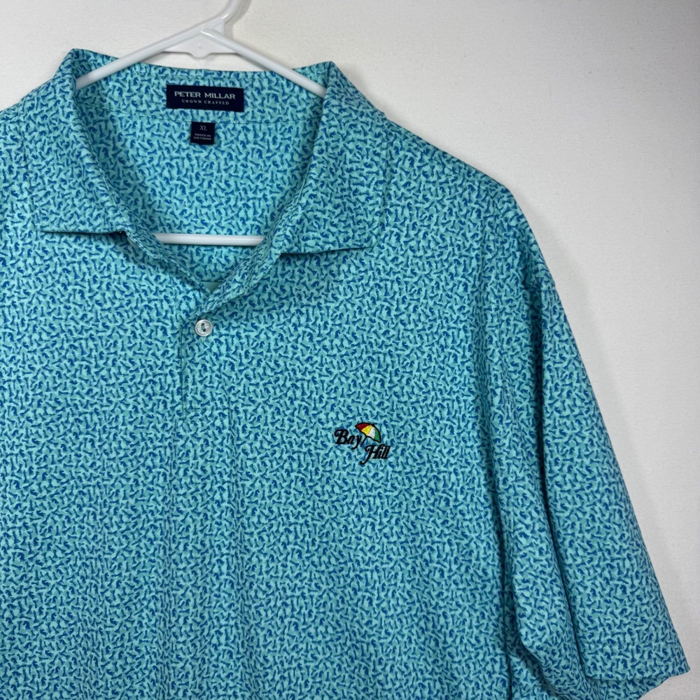 Peter Millar Crown Crafted Bay Hill Polo Shirt Mens XL Blue Chess MS23XK12E